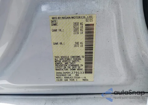 2015 Nissan Altima 2.5 Sv z USA, uszkodzony, nr VIN 1N4AL3AP0FC279133